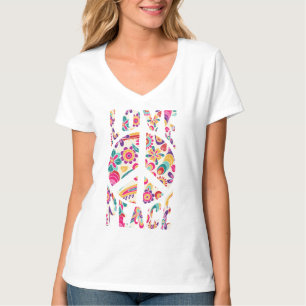 Retro Peace and Love Floral T-Shirt
