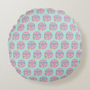 Retro Peace Cool Flowers Round Cushion