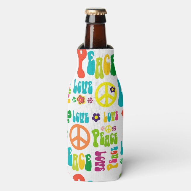 Retro Peace Hippy Sign Pattern Bottle Cooler (Bottle Front)