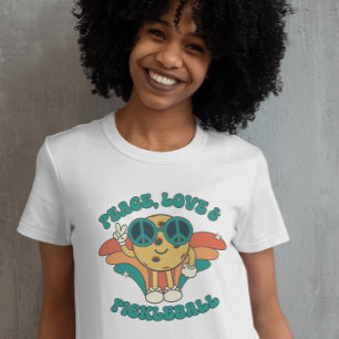 Retro Peace, Love and Pickleball Groovy T-Shirt