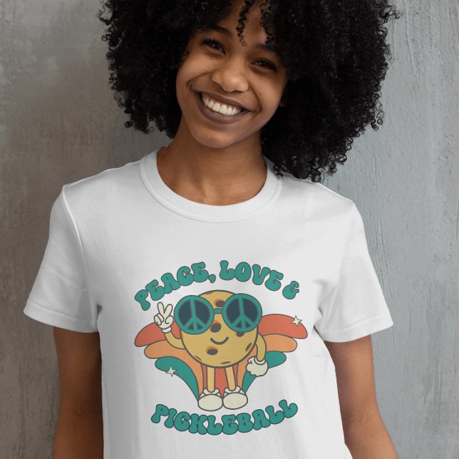 Retro Peace, Love and Pickleball Groovy T-Shirt (Creator Uploaded)