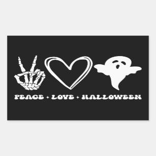 Retro Peace Love Halloween Rectangular Sticker
