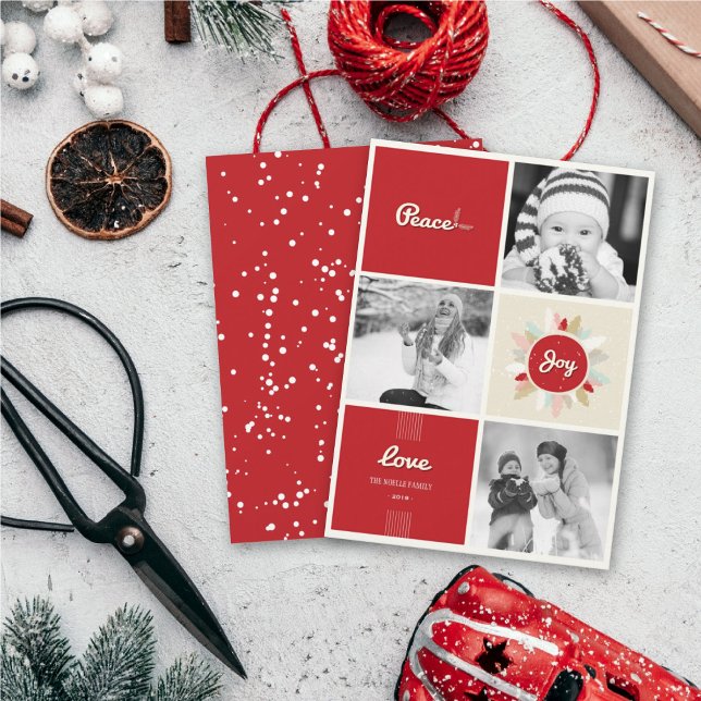 Retro Peace Love Joy Christmas Holiday Photo Card (Creator Uploaded)