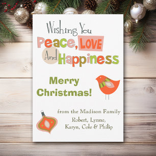 Retro Peace Love Photo Template Christmas Card