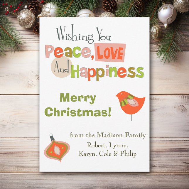 Retro Peace Love Photo Template Christmas Card (Creator Uploaded)