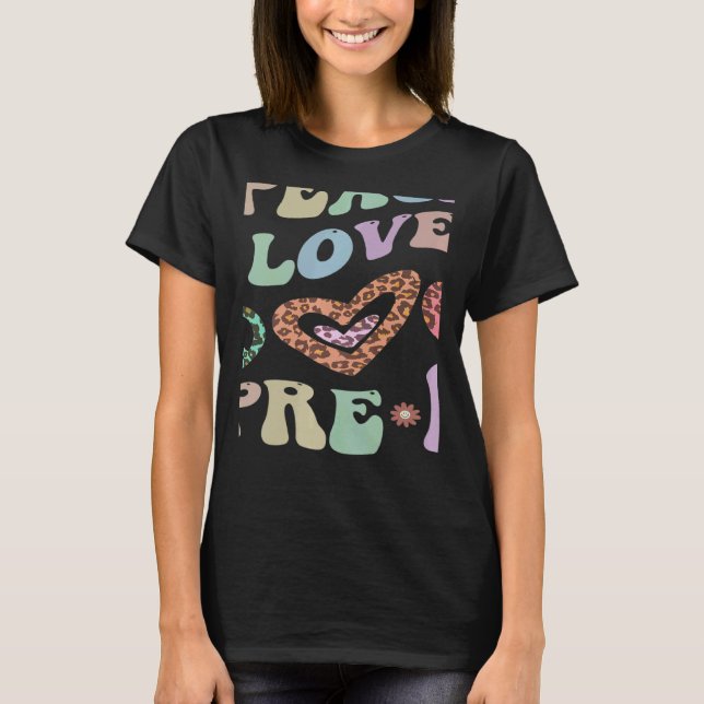 Retro PEACE LOVE PRE K Groovy Leopard Print PreK P T-Shirt (Front)