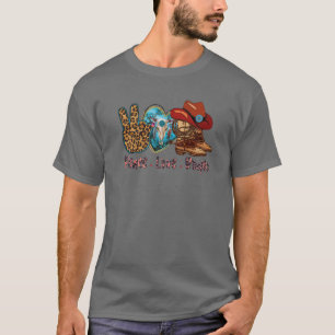 Retro Peace Love Rodeo Cowboy Boots And Hat Wester T-Shirt