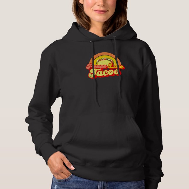 Retro Peace Love Tacos Old School Distressed Graph Hoodie (Front)
