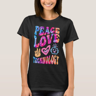 Retro PEACE LOVE TECHNOLOGY 60's Computer Robotics T-Shirt