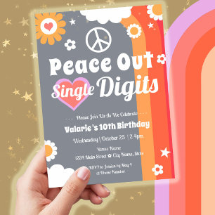 Retro Peace Out 10th Birthday  Invitation