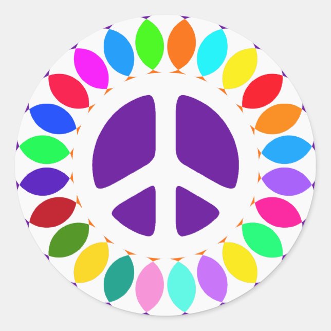 RETRO PEACE SIGN CLASSIC ROUND STICKER (Front)