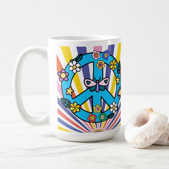 Retro Peace Sign Coffee Mug (With Donut)