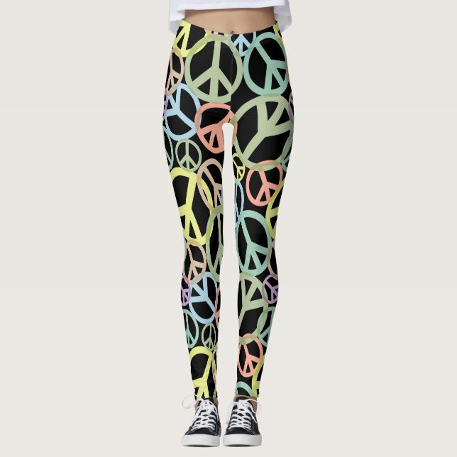 Retro Peace Sign Colourful Leggings (Front)