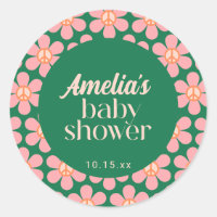 Retro Peace Sign Flower Green Pink Baby Shower