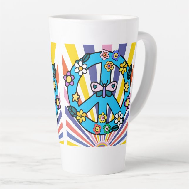 Retro Peace Sign Latte Mug (Right Angle)