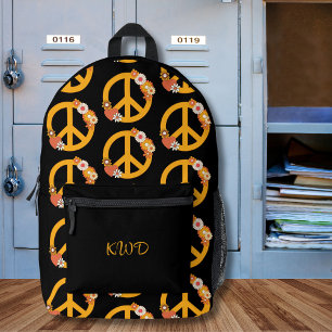 Retro Peace Sign Monogram Printed Backpack