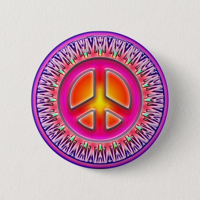 RETRO PEACE SIGN ORNAMENT 6 CM ROUND BADGE (Front)
