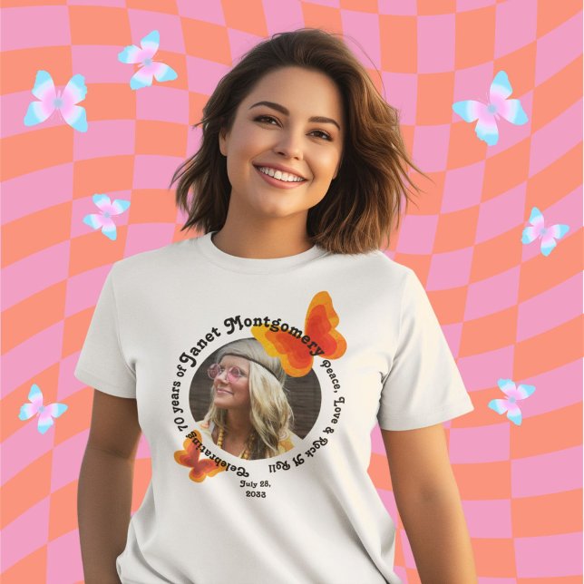Retro Peace Sign Psychedelic Butterfly Birthday  T-Shirt (Creator Uploaded)