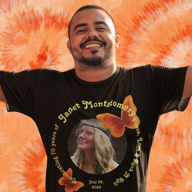 Retro Peace Sign Psychedelic Butterfly Birthday  T-Shirt (Creator Uploaded)