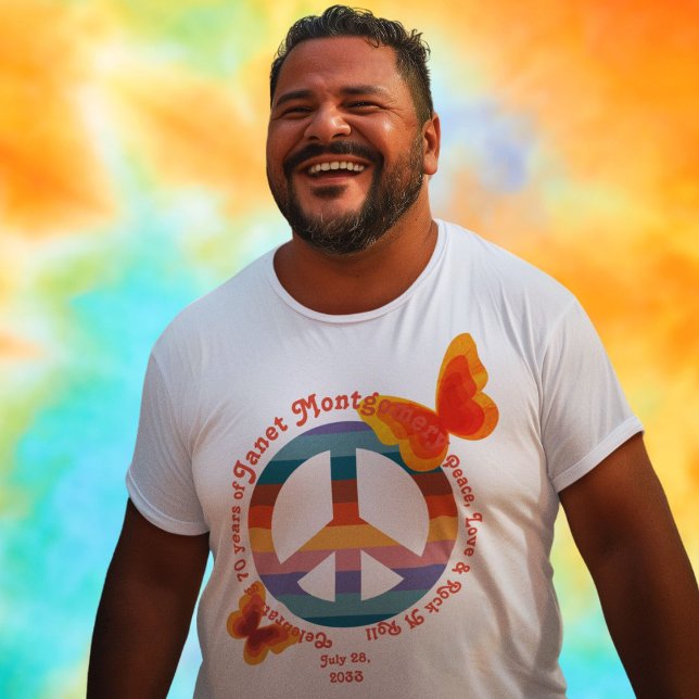 Retro Peace Sign Psychedelic Butterfly Birthday  T-Shirt (Creator Uploaded)