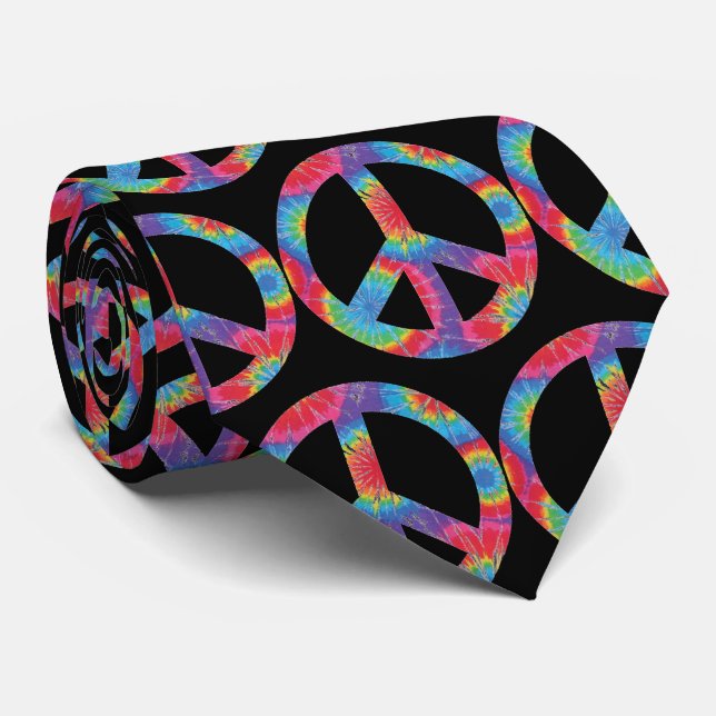 Retro Peace Sign - Rainbow Hippy Hippie Design Tie (Rolled)