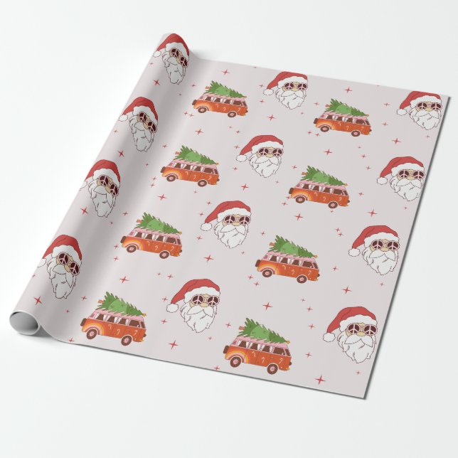 retro peace sign Santa wrapping paper (Unrolled)