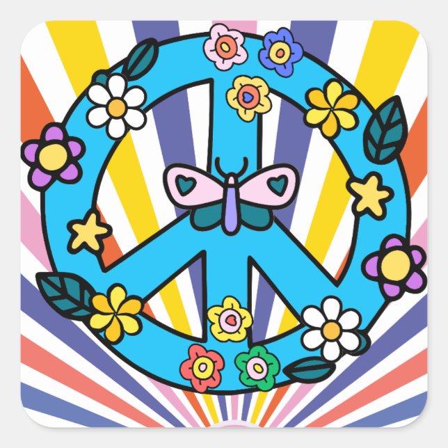 Retro Peace Sign Square Sticker (Front)