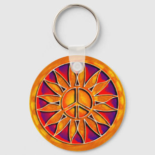 RETRO PEACE SIGN SUN KEY RING