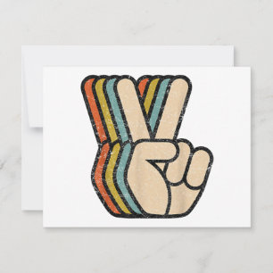 Retro Peace Sign V Fingers Vintage 60s 70s 80s Coo Invitation