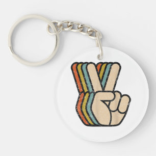 Retro Peace Sign V Fingers Vintage 60s 70s 80s Coo Key Ring