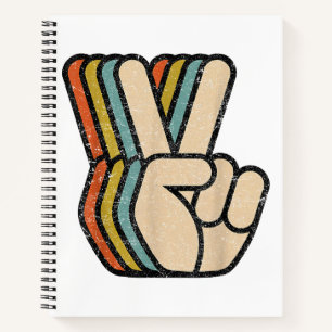 Retro Peace Sign V Fingers Vintage 60s 70s 80s Coo Notebook