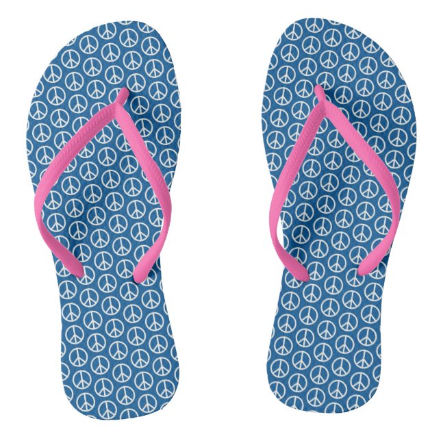 Retro Peace Signs on Deep Blue Jandals (Footbed)