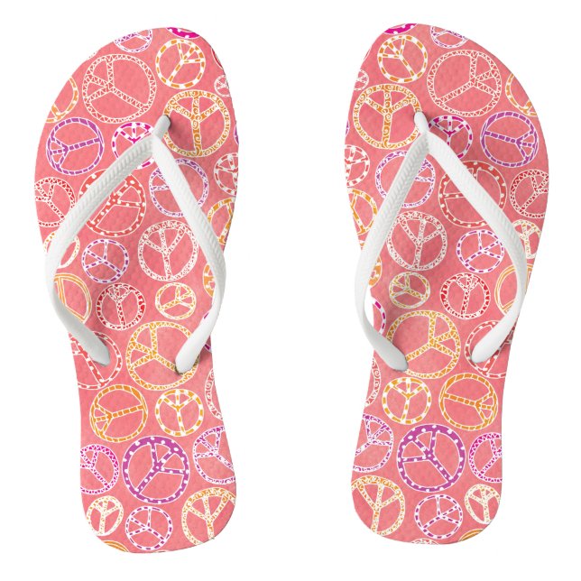 Retro Peace Signs Pattern on Pink Jandals (Footbed)