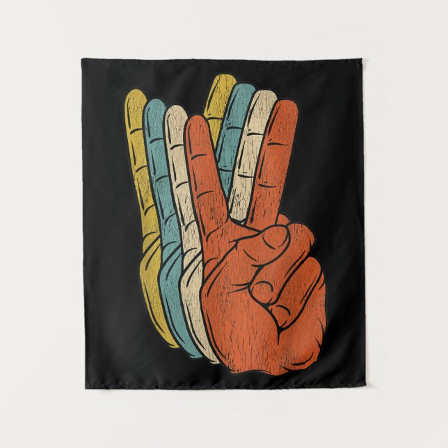 Retro Peace Vintage 60's 70's Hippie Tapestry (Front)