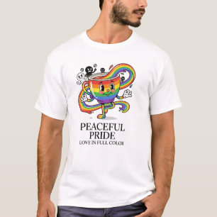 Retro Peaceful Pride Rainbow Coffee Cup T-Shirt