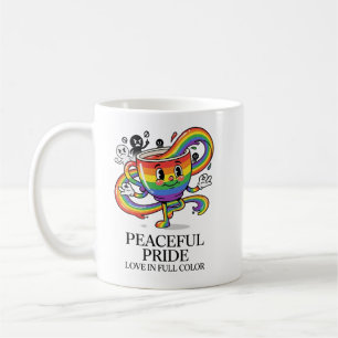Retro Peaceful Pride Rainbow Coffee Cup T-Shirt