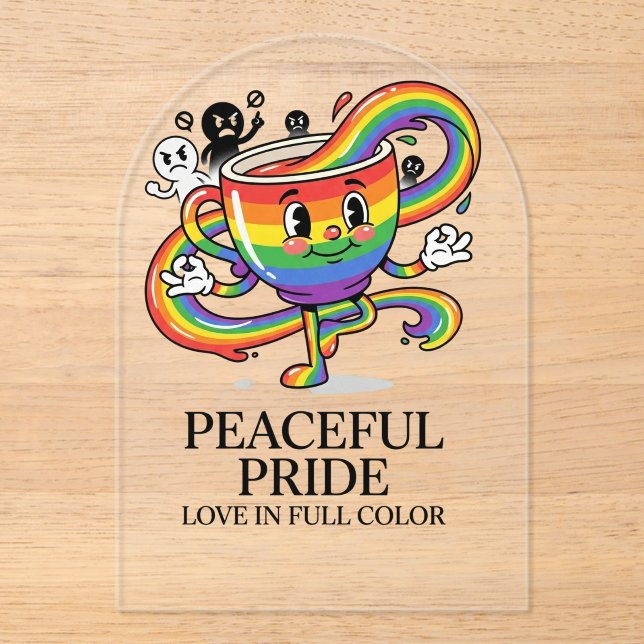 Retro Peaceful Pride Rainbow Coffee Cup T-Shirt Acrylic Invitations (Front)