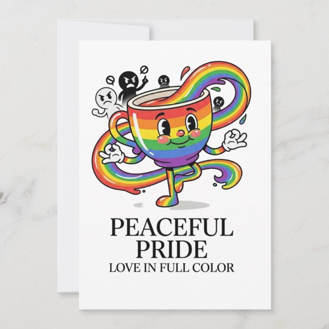 Retro Peaceful Pride Rainbow Coffee Cup T-Shirt Invitation (Front)