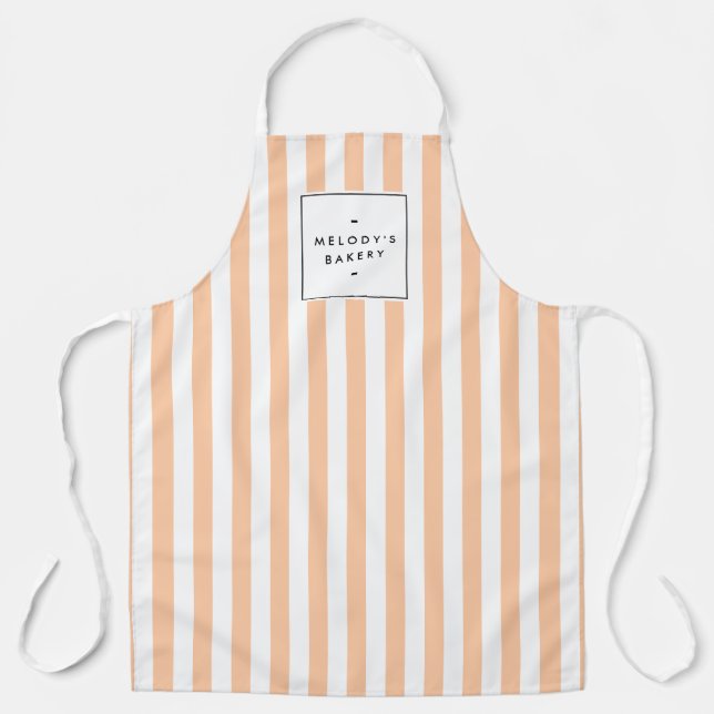 Retro Peach Candy Stripes Apron (Front)