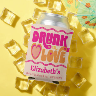 Retro Peach Drunk in Love Bachelorette Weekend Can Cooler