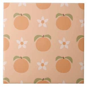 Retro Peach Floral Cute Southern Tile