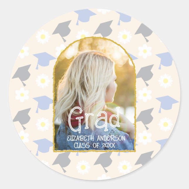 Retro Peach Graduation Announcement Classic Round Sticker (Front)