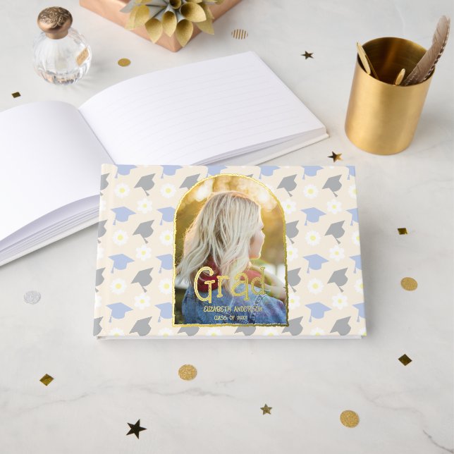 Retro Peach Graduation Guest Book (Front Open)