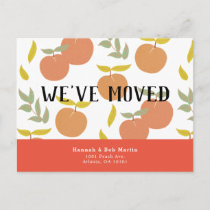 Retro Peach & Leaf Pattern Pink Moving Announcement Postcard