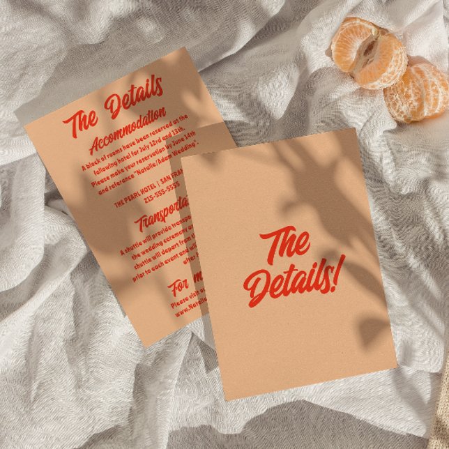 Retro Peach Minimal Fun Modern Wedding Details Enclosure Card (Creator Uploaded)
