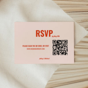 Retro Peach Minimalistic QR Code Wedding RSVP Card