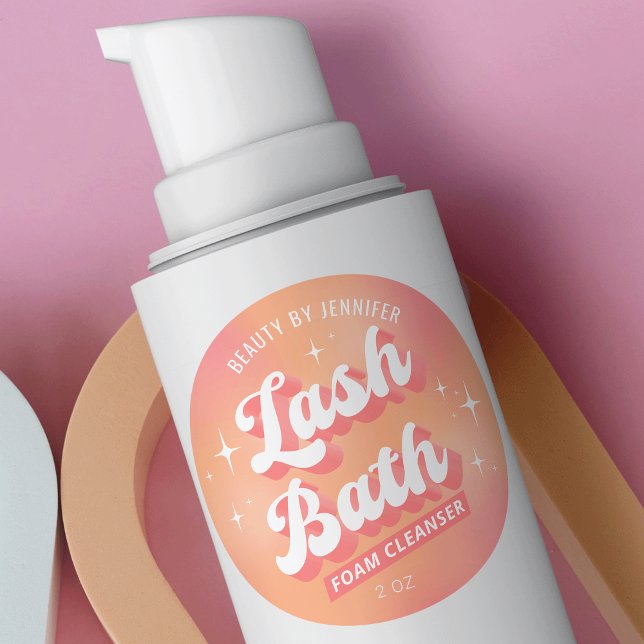 Retro Peach Modern Lash Foam Cleanser Packaging Classic Round Sticker (Trendy retro lash bath cleanser product label in pastel peach design with space for your brand name )