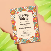 Retro Peach Orange Floral Groovy 30th Birthday
