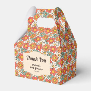 Retro Peach Orange Floral Groovy Birthday Favour Box