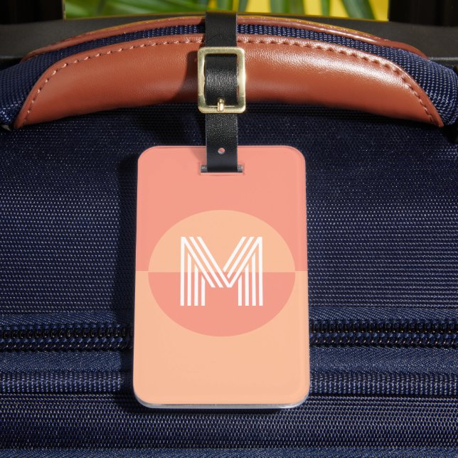Retro Peach Pink Geometric Modern Monogram Luggage Tag (Front Insitu 2)